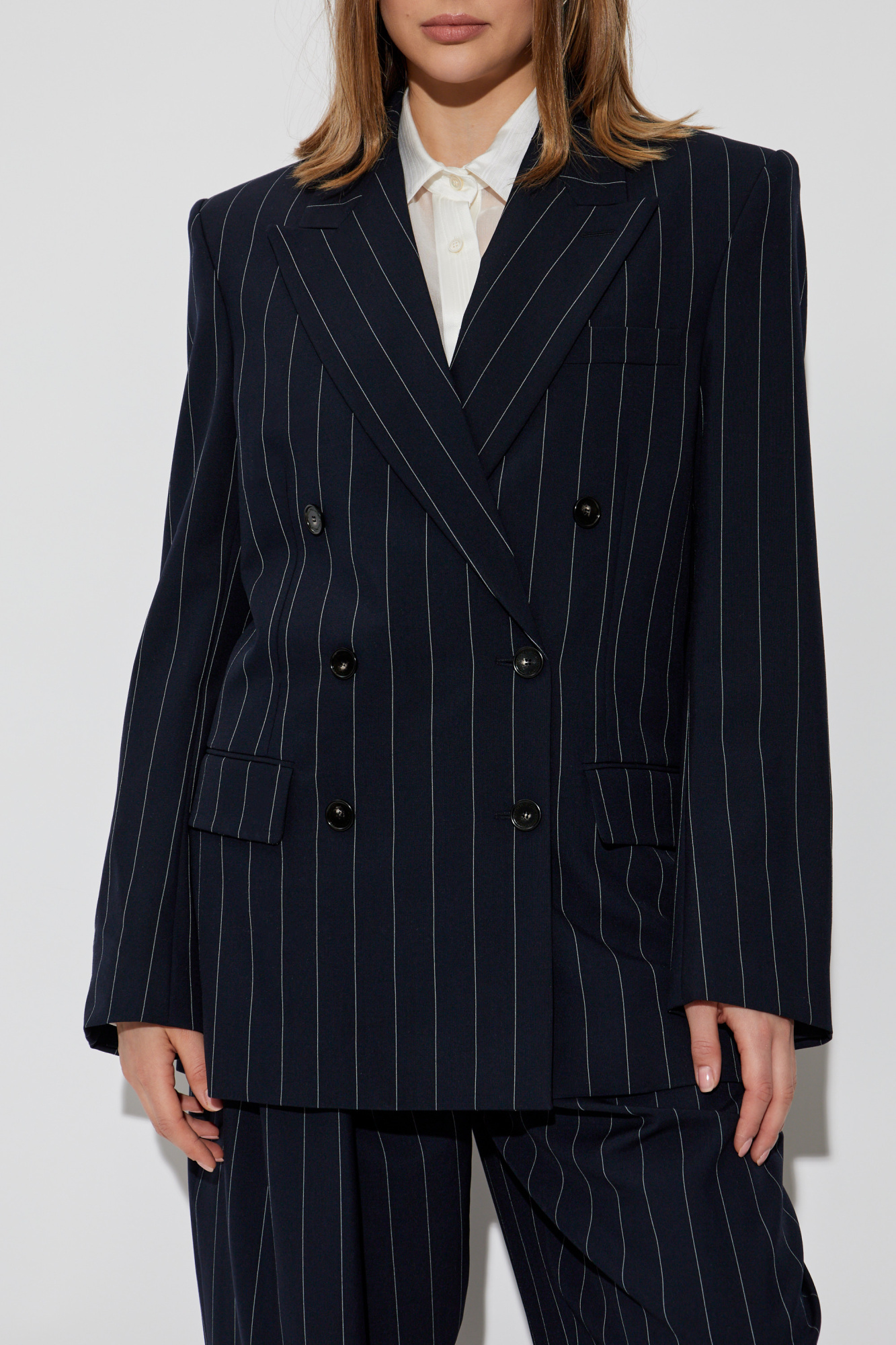 ジャケット STELLA McCARTNEY Navy Blue Polyester Blend Blazer 64977 auth STELLA MCCARTNEY navy blue wool PINSTRIPE Blazer